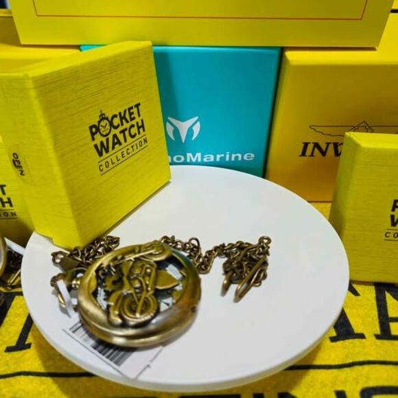 Invicta Pocket Watch – Vintage Motorcycle Design | Collectible Bronze Finish - Picture 1 of 5